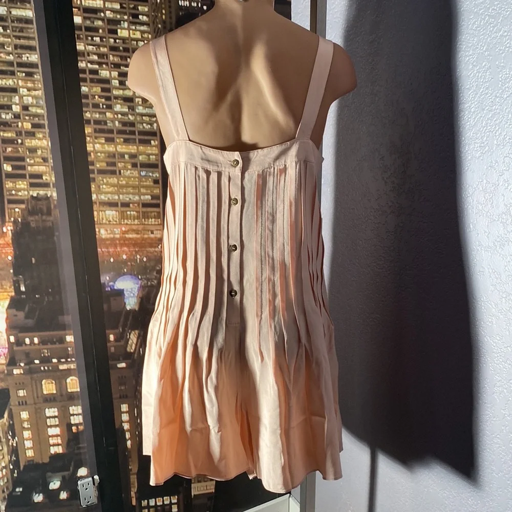 TIBI - silk pocketed, pleated romper: rose gold, square neck, button closure - 4 - Picture 14 of 16